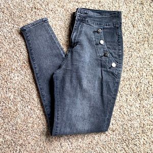 Black Skinny Jeans with Sailor Waist Buttons
